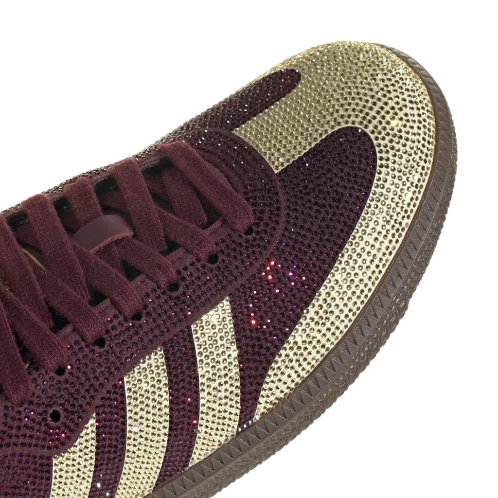 Adidas Women's Samba OG Maroon/Gold Rhinestones