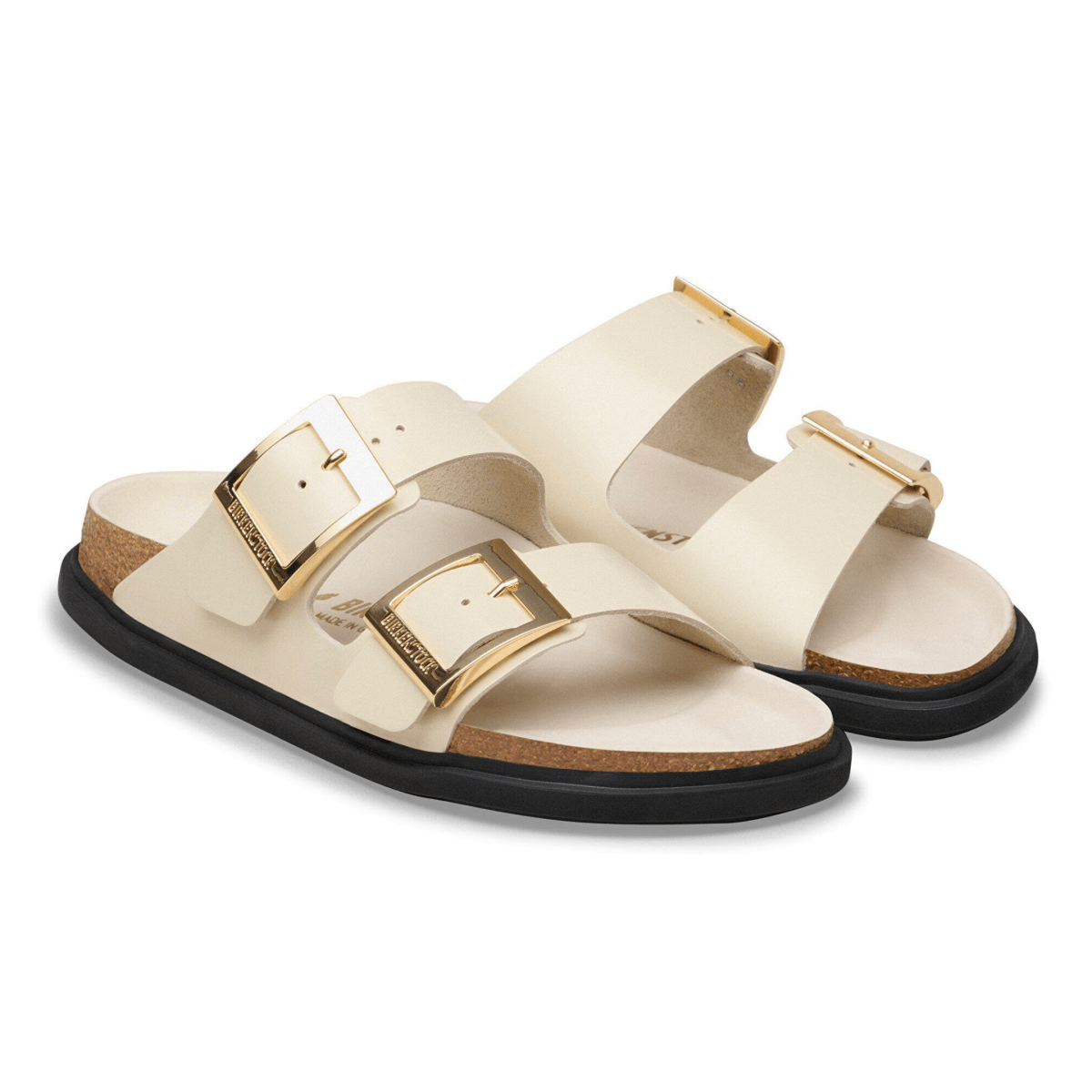 Birkenstock Women's Arizona Droplet Buckle High Shine Ecru Leather