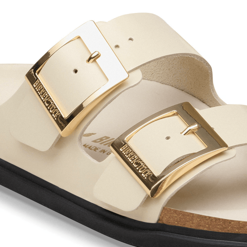 Birkenstock Women's Arizona Droplet Buckle High Shine Ecru Leather