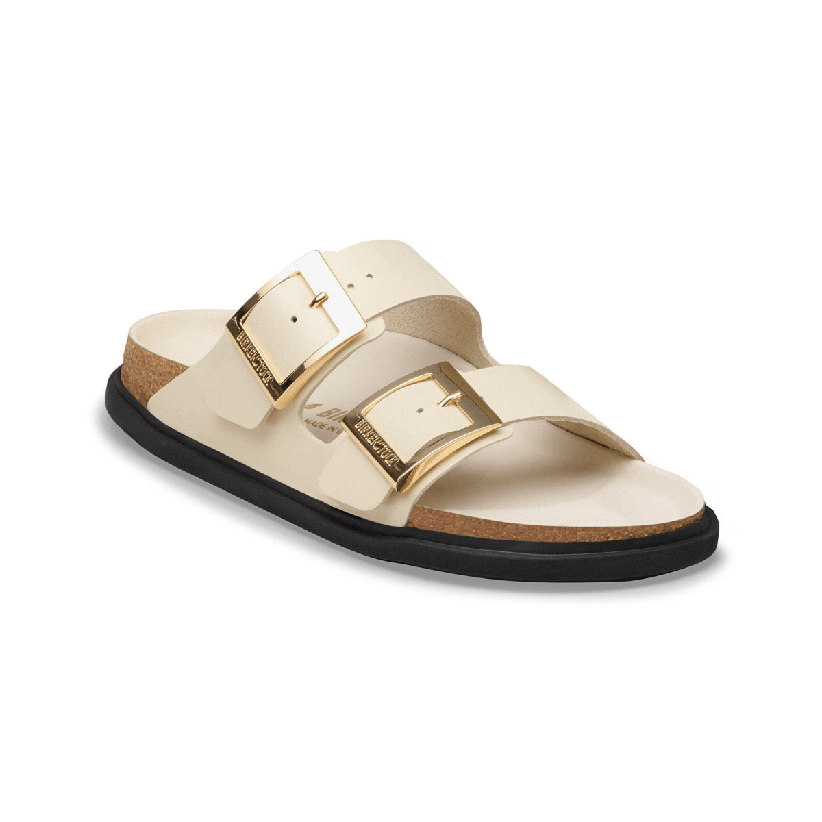 Birkenstock Women's Arizona Droplet Buckle High Shine Ecru Leather