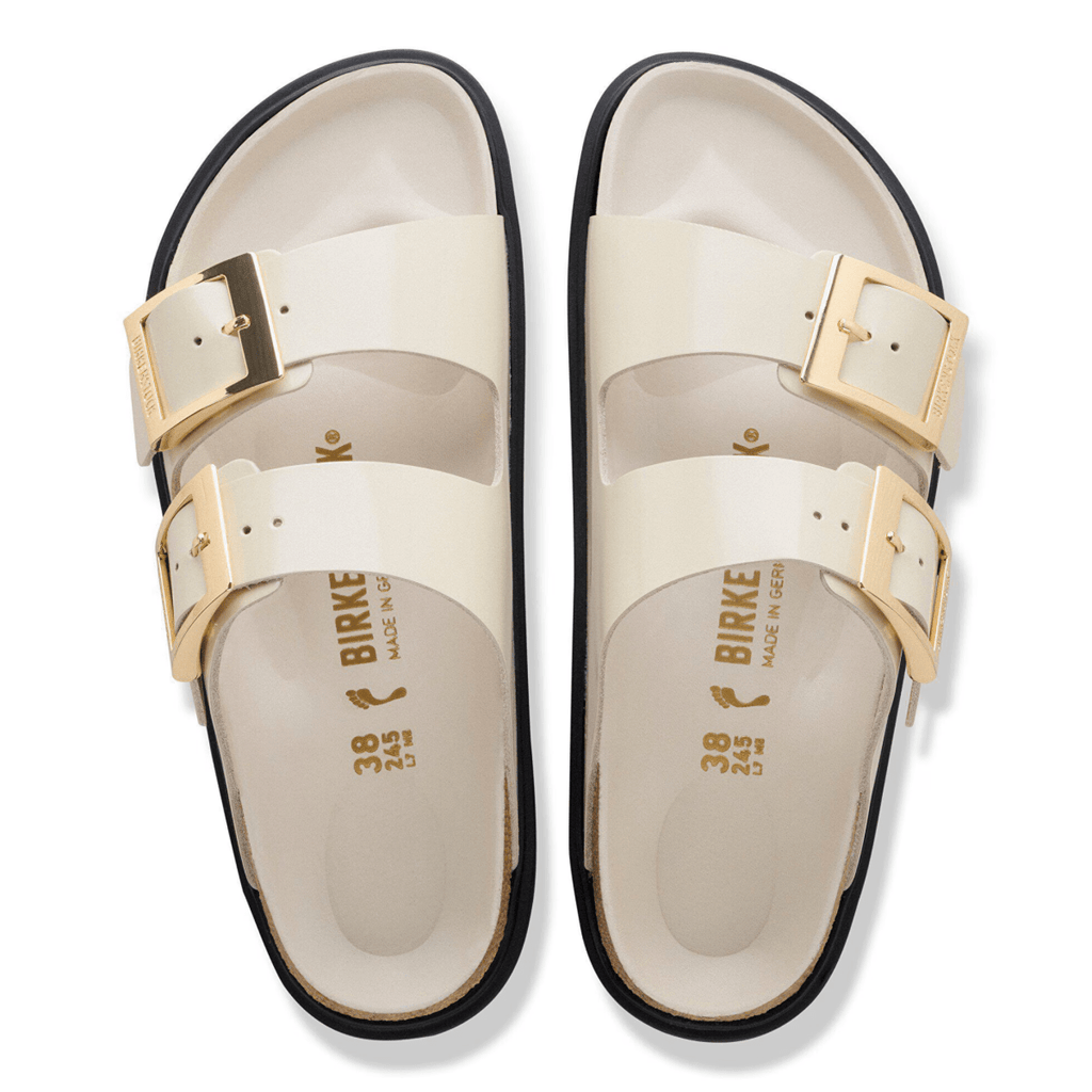 Birkenstock Women's Arizona Droplet Buckle High Shine Ecru Leather