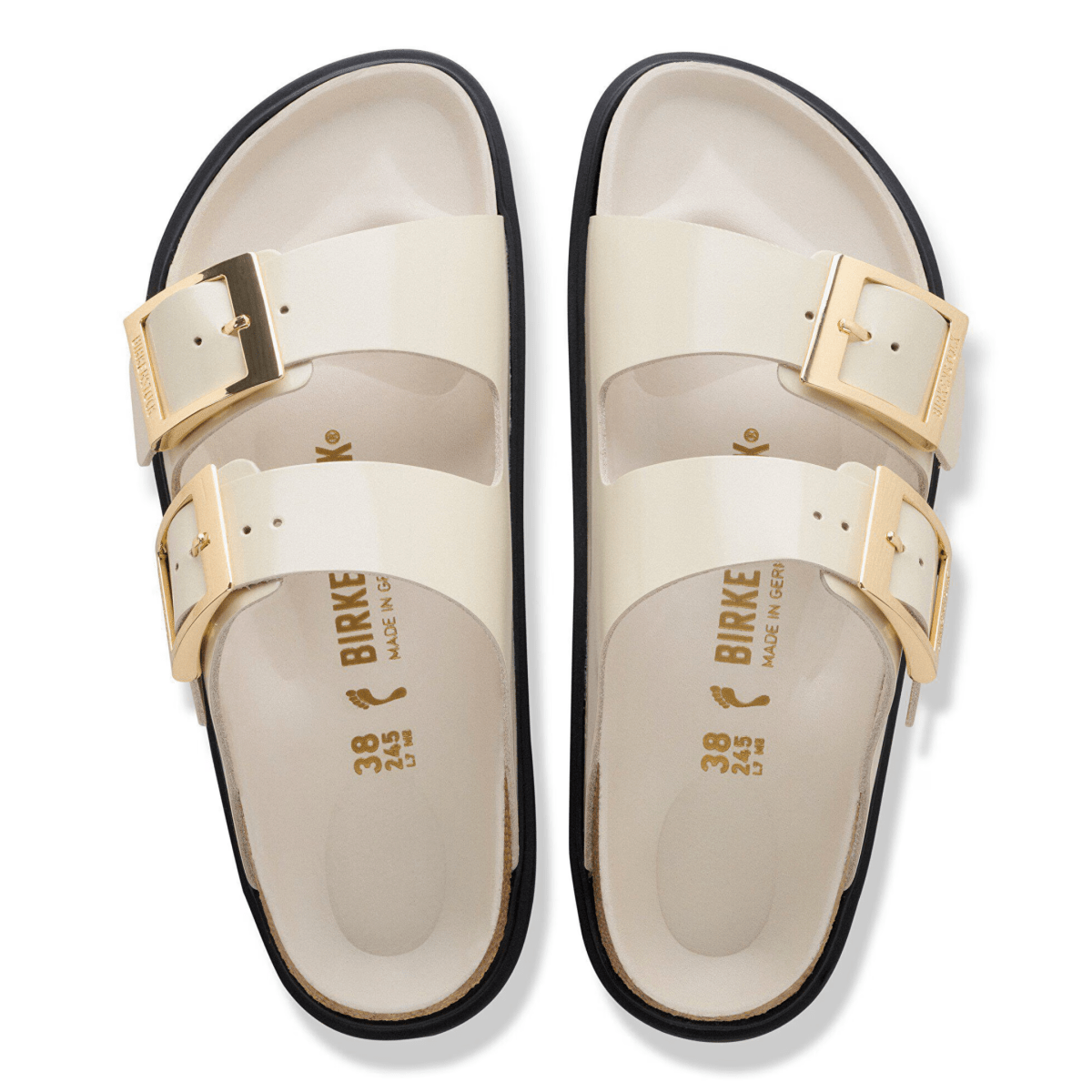 Birkenstock Women's Arizona Droplet Buckle High Shine Ecru Leather