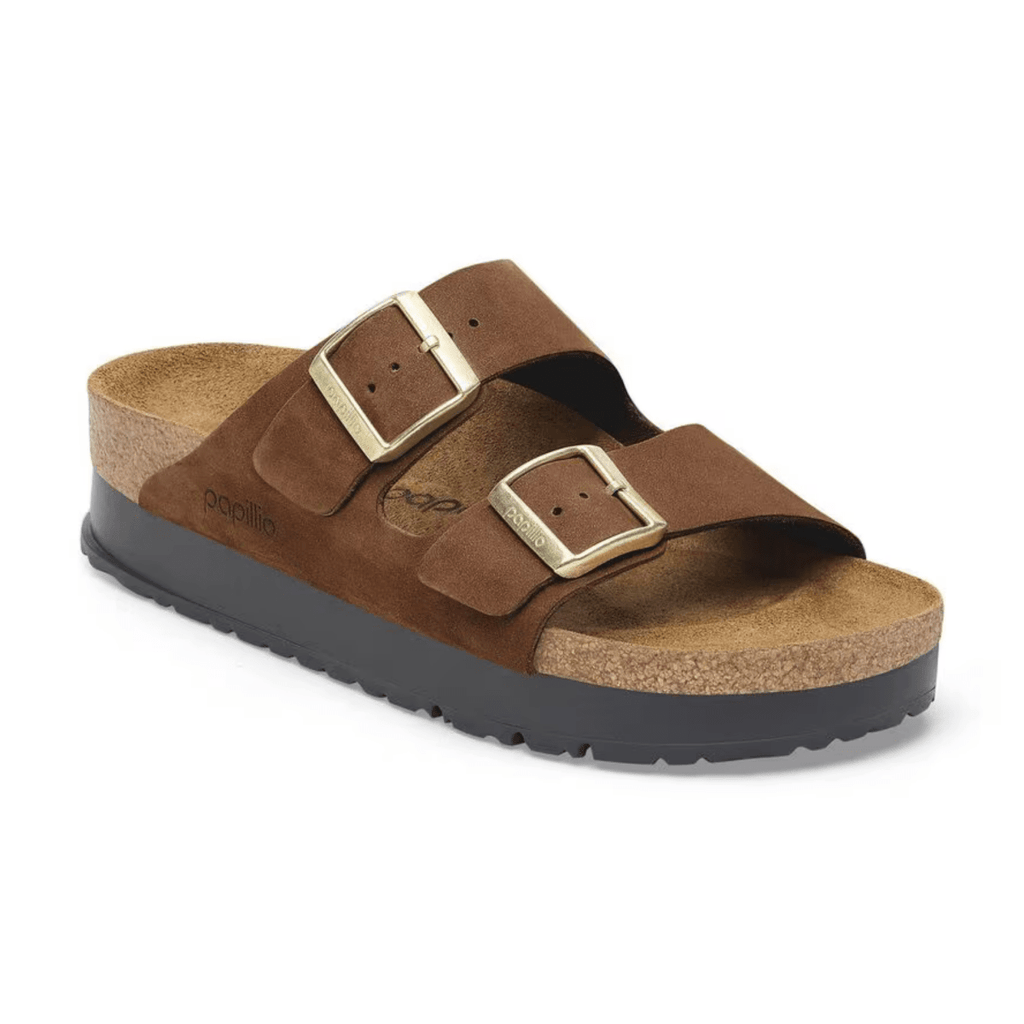 Birkenstock Women's Arizona Flex Platform Birko-Flor Dark Tea Nubuck Leather