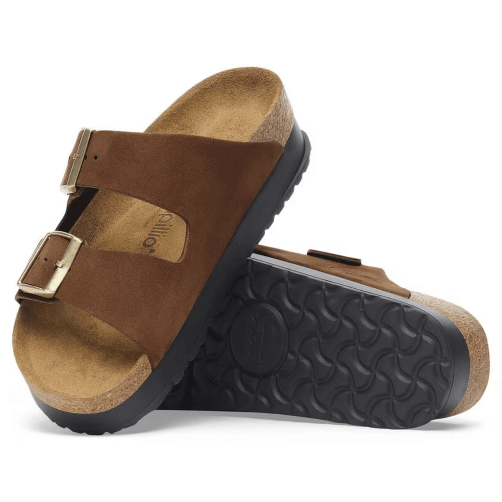Birkenstock Women's Arizona Flex Platform Birko-Flor Dark Tea Nubuck Leather