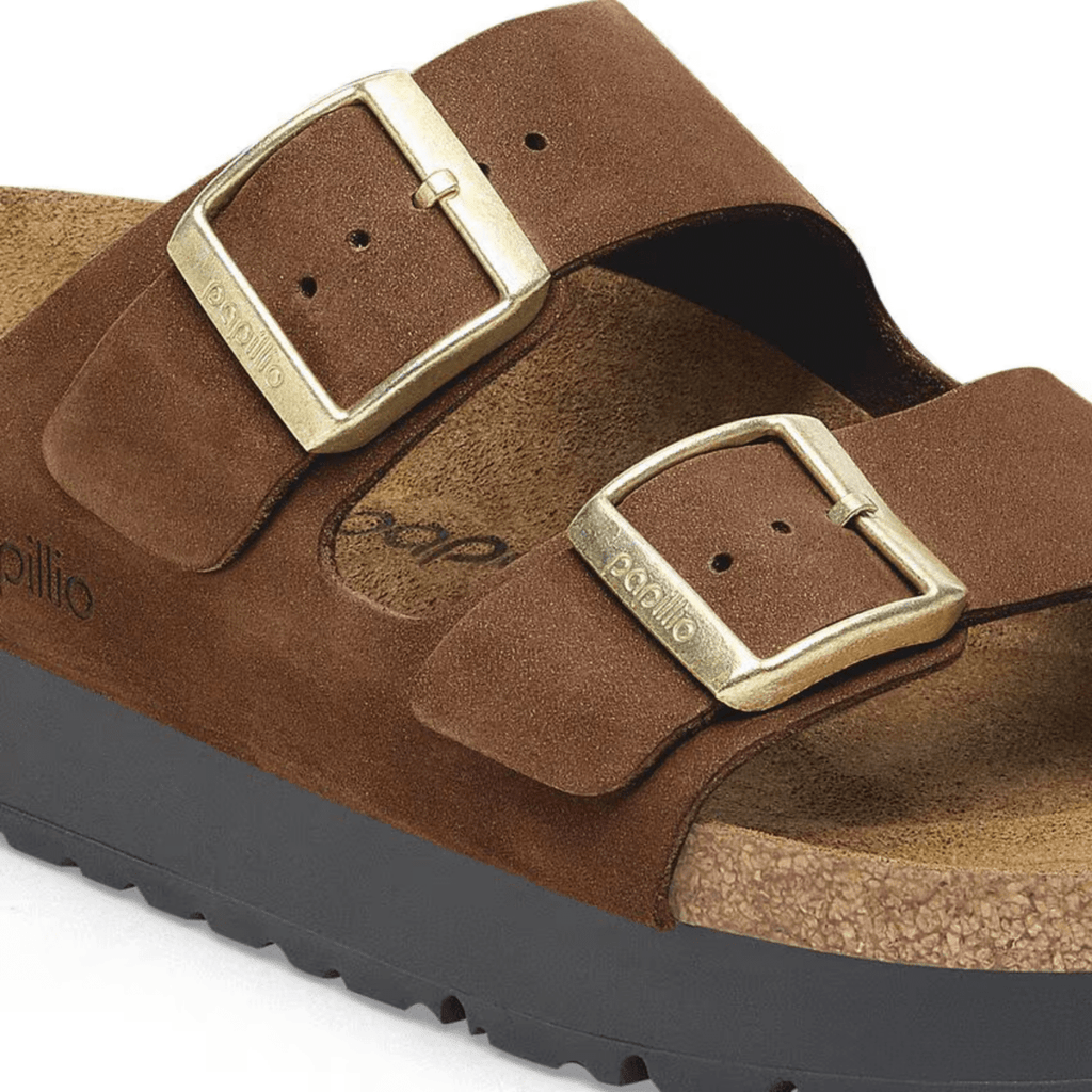 Birkenstock Women's Arizona Flex Platform Birko-Flor Dark Tea Nubuck Leather