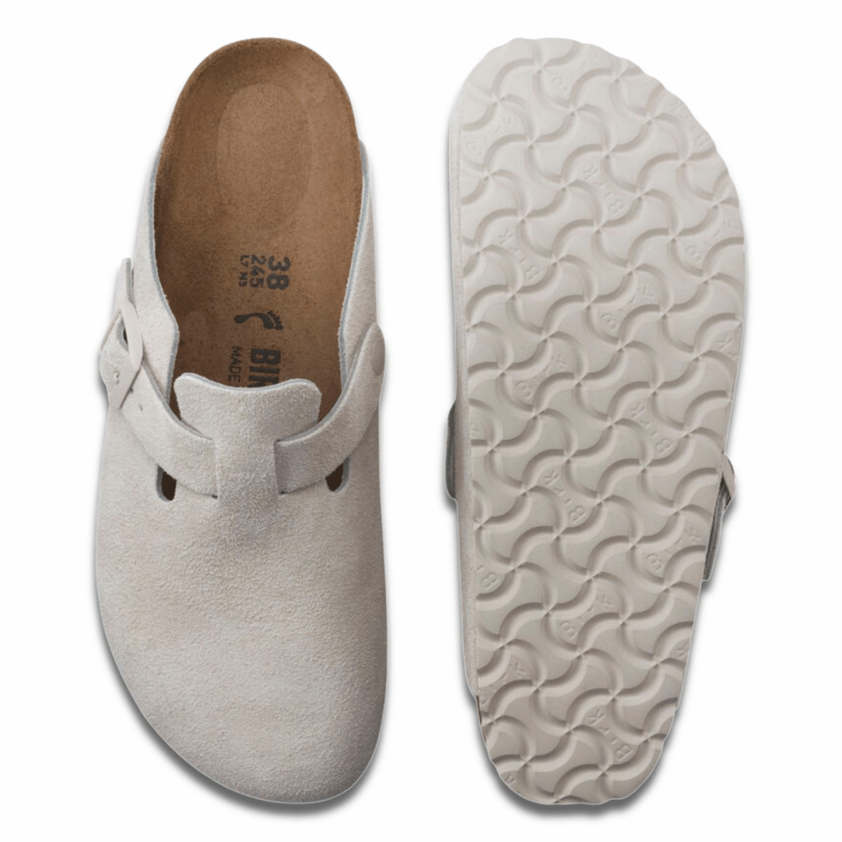 Birkenstock Women's Boston Antique White Suede Soft Footbed
