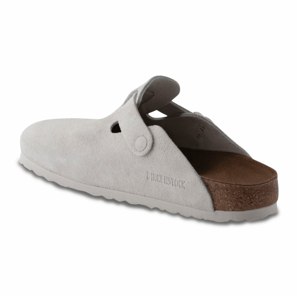 Birkenstock Women's Boston Antique White Suede Soft Footbed