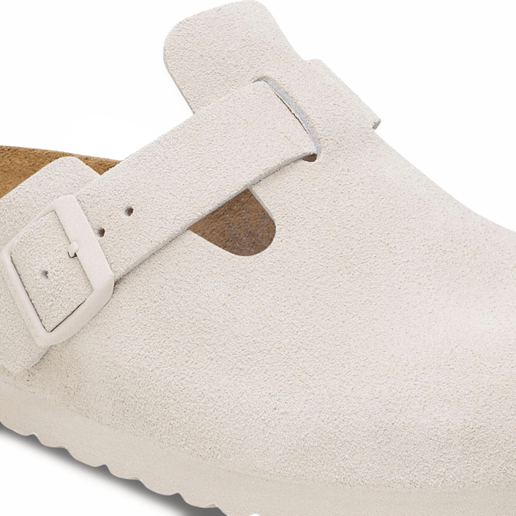 Birkenstock Women's Boston Antique White Suede Soft Footbed