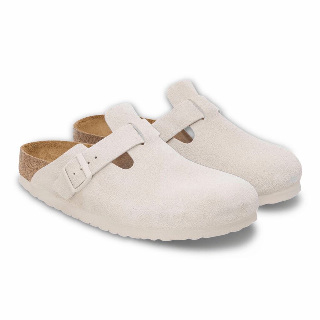 Birkenstock Women's Boston Antique White Suede Soft Footbed