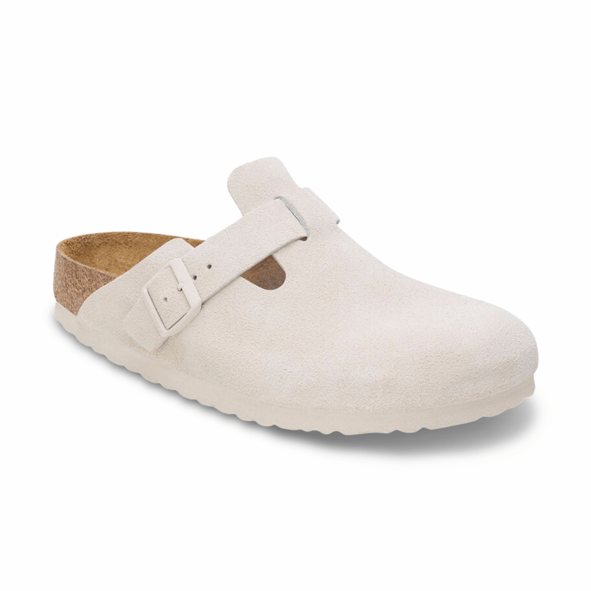 Birkenstock Women's Boston Antique White Suede Soft Footbed