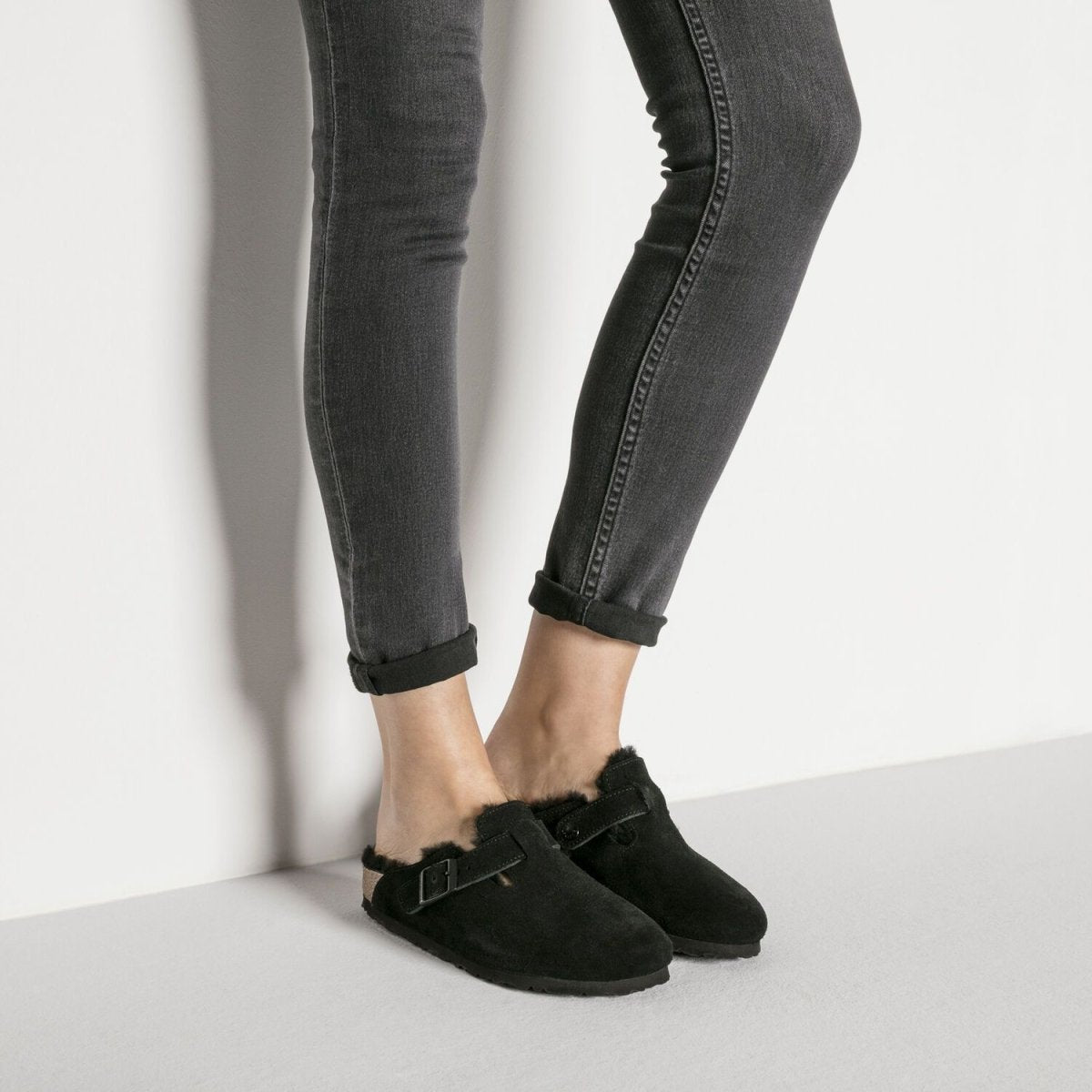 Birkenstock Women's Boston Black Suede/Shearling