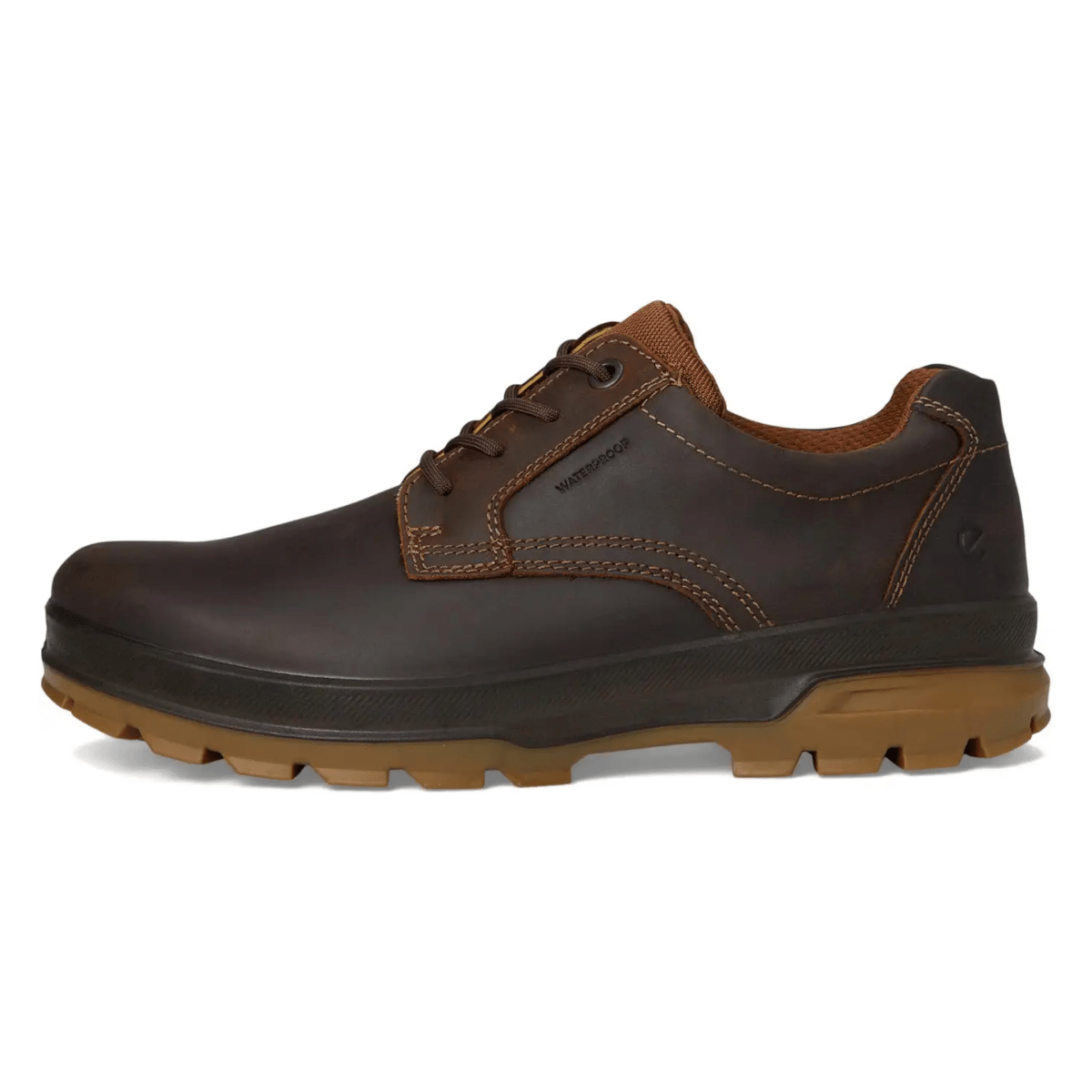 Ecco Men's Rugged Track Plain Toe Brown Leather Waterproof