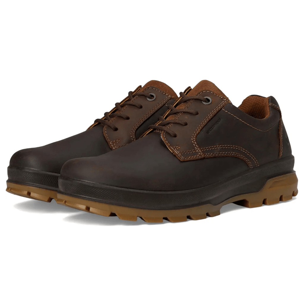 Ecco Men's Rugged Track Plain Toe Brown Leather Waterproof