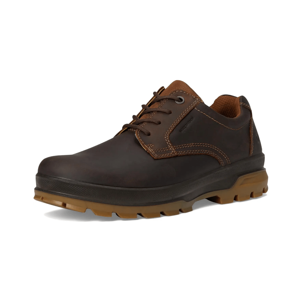 Ecco Men's Rugged Track Plain Toe Brown Leather Waterproof