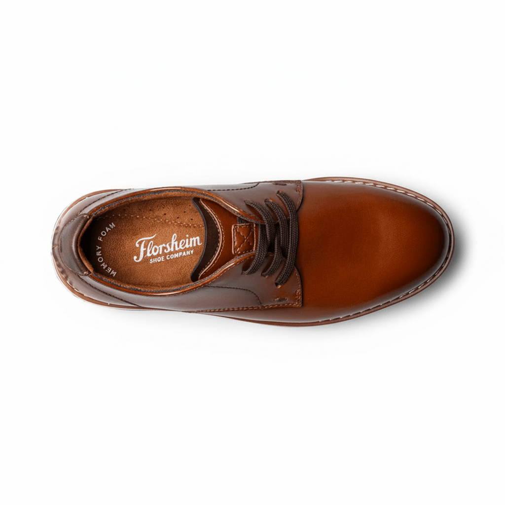 Florsheim Boys Vibe Jr. Elastic Lace Plain Toe Oxford Cognac