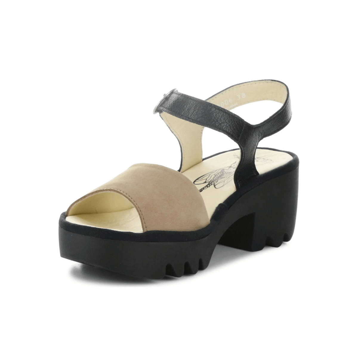 Fly London Women's TULL503 Taupe Suede/Black Mousse Leather