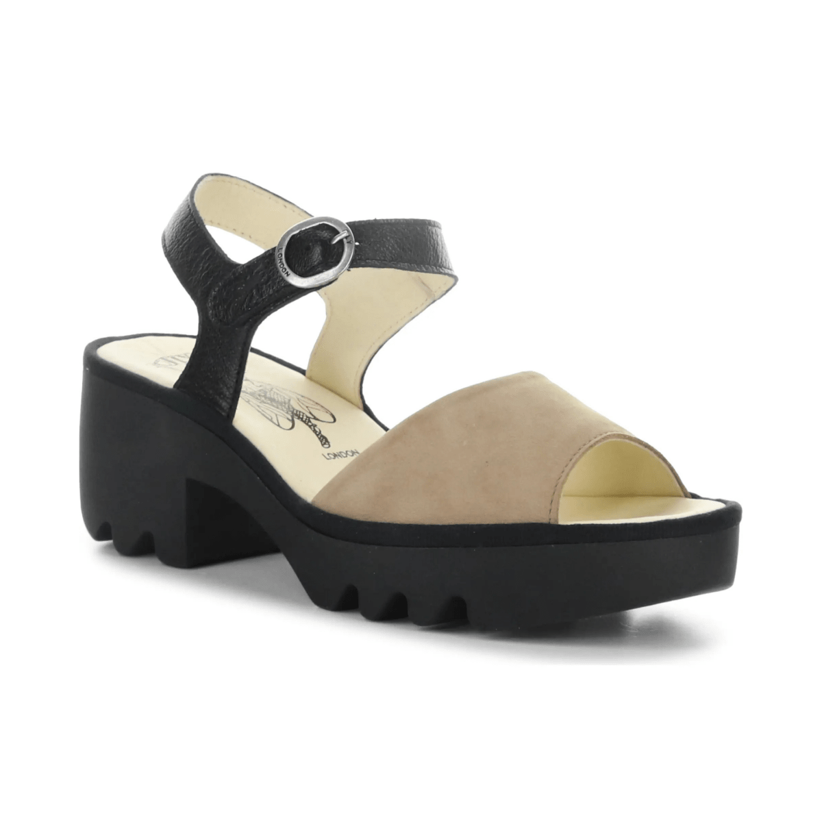 Fly London Women's TULL503 Taupe Suede/Black Mousse Leather