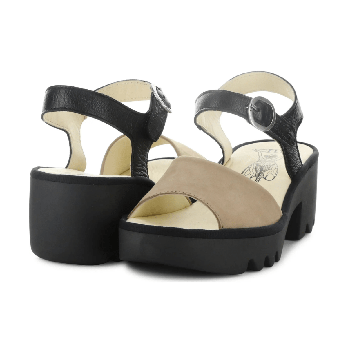 Fly London Women's TULL503 Taupe Suede/Black Mousse Leather