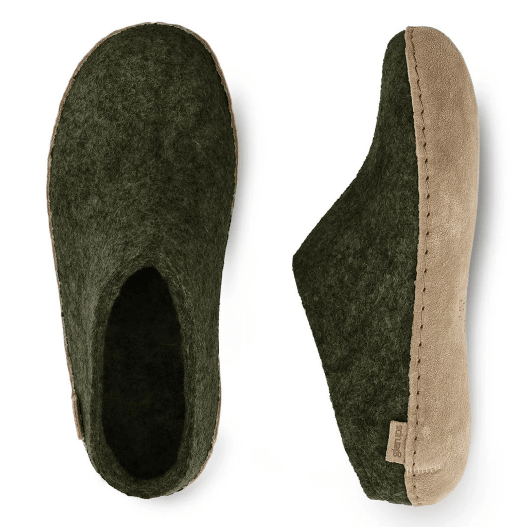 Glerups Men's Model B Slipper with Leather Sole Green Forest