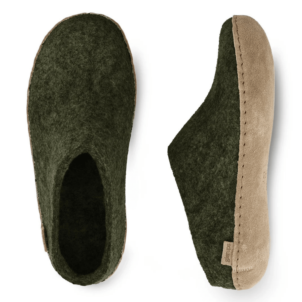 Glerups Men's Model B Slipper with Leather Sole Green Forest