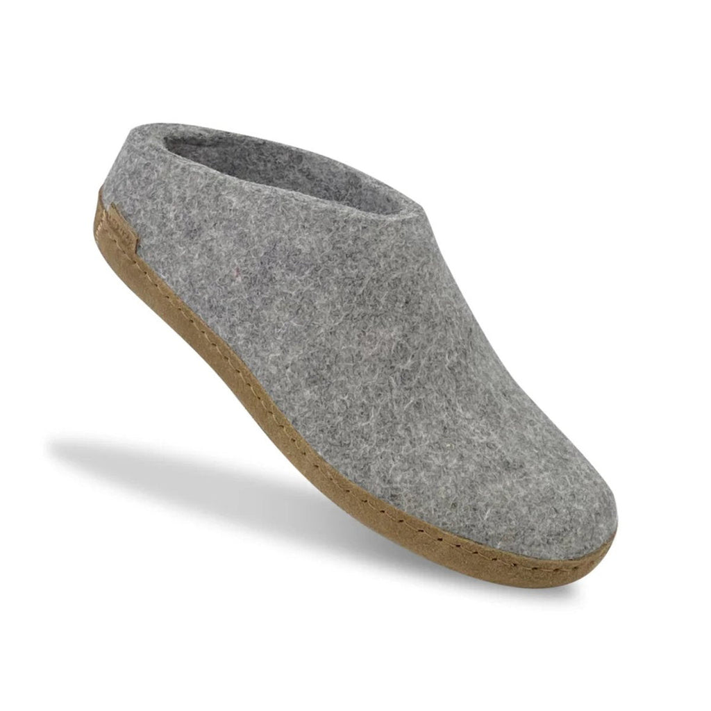 Glerups Men's Model B Slipper with Leather Sole Light Grey