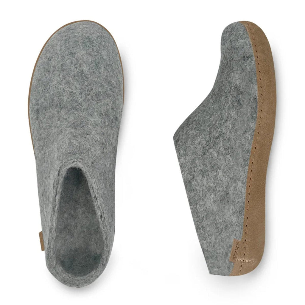 Glerups Men's Model B Slipper with Leather Sole Light Grey