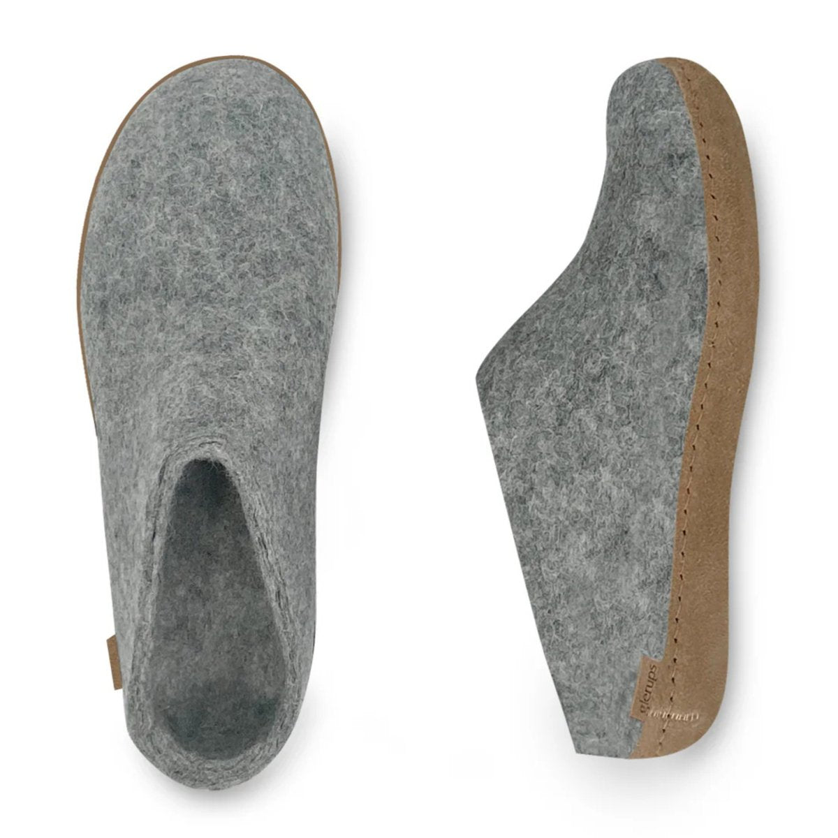 Glerups Men's Model B Slipper with Leather Sole Light Grey