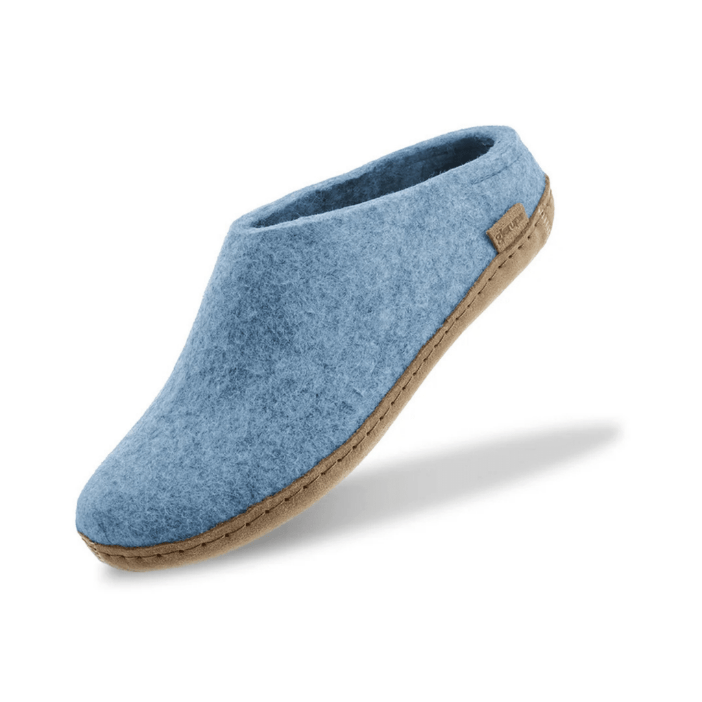 Glerups Women's Model B Slipper with Leather Sole Sky Blue