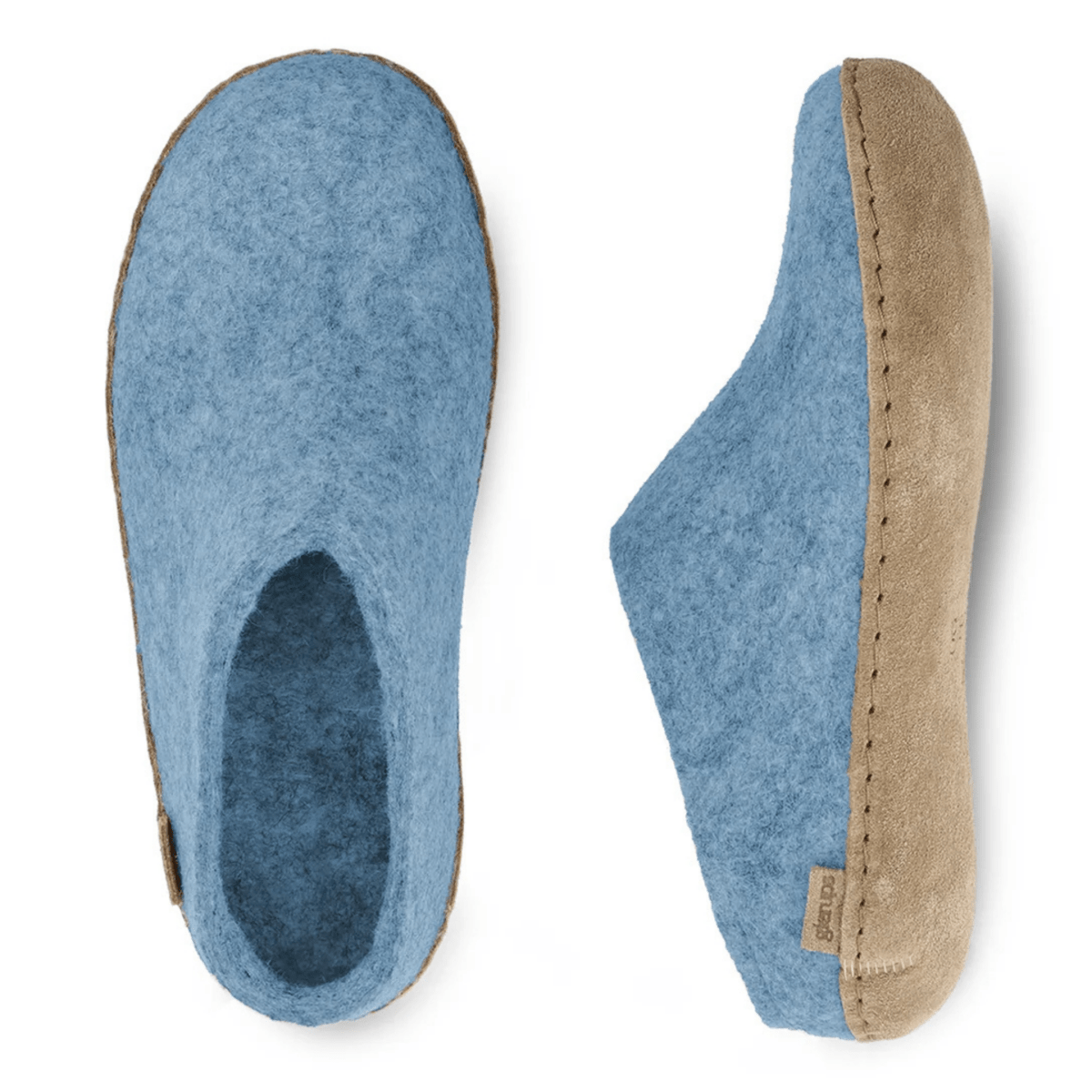 Glerups Women's Model B Slipper with Leather Sole Sky Blue