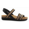 Naot Women's Kayla Jet Black Leather/Black/Brown Raffia