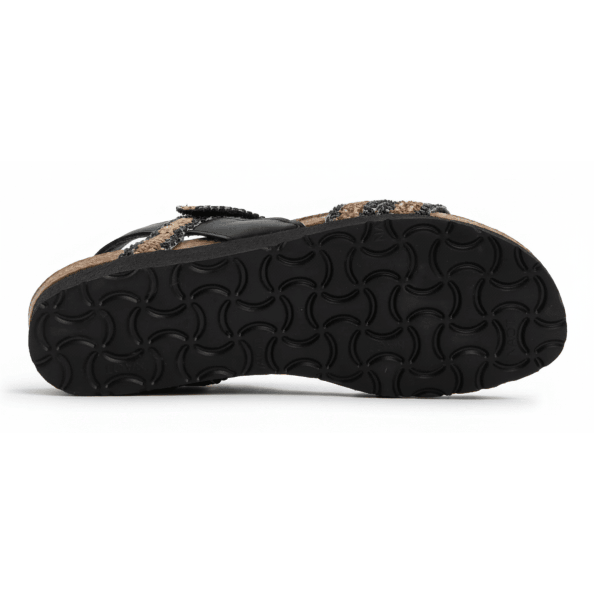 Naot Women's Kayla Jet Black Leather/Black/Brown Raffia