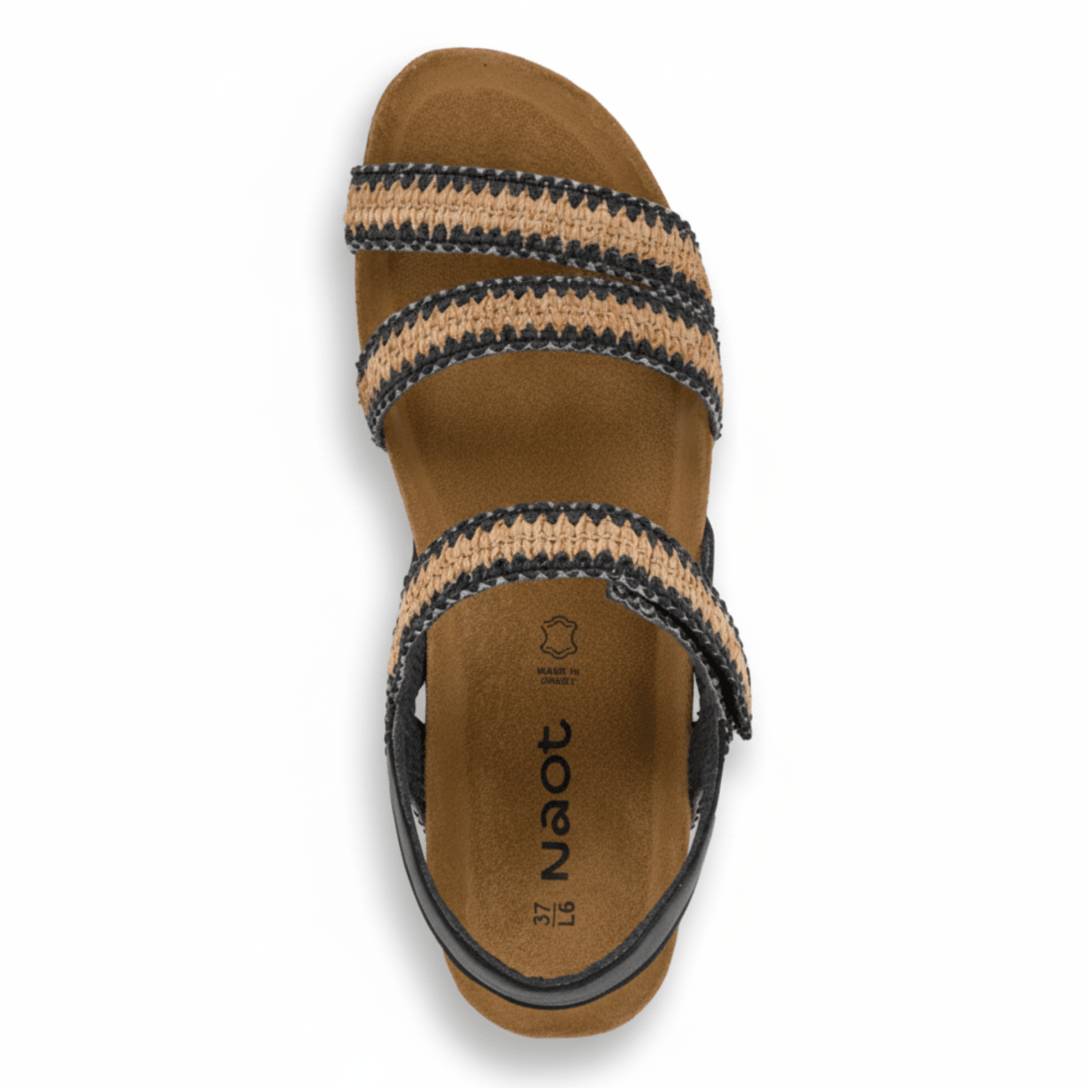 Naot Women's Kayla Jet Black Leather/Black/Brown Raffia