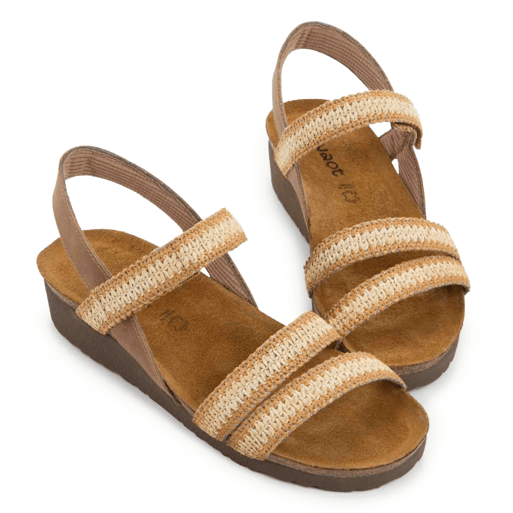 Naot Women's Kayla Latte Brown Leather/Latte/Ivory Raffia