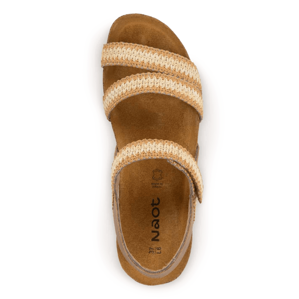 Naot Women's Kayla Latte Brown Leather/Latte/Ivory Raffia