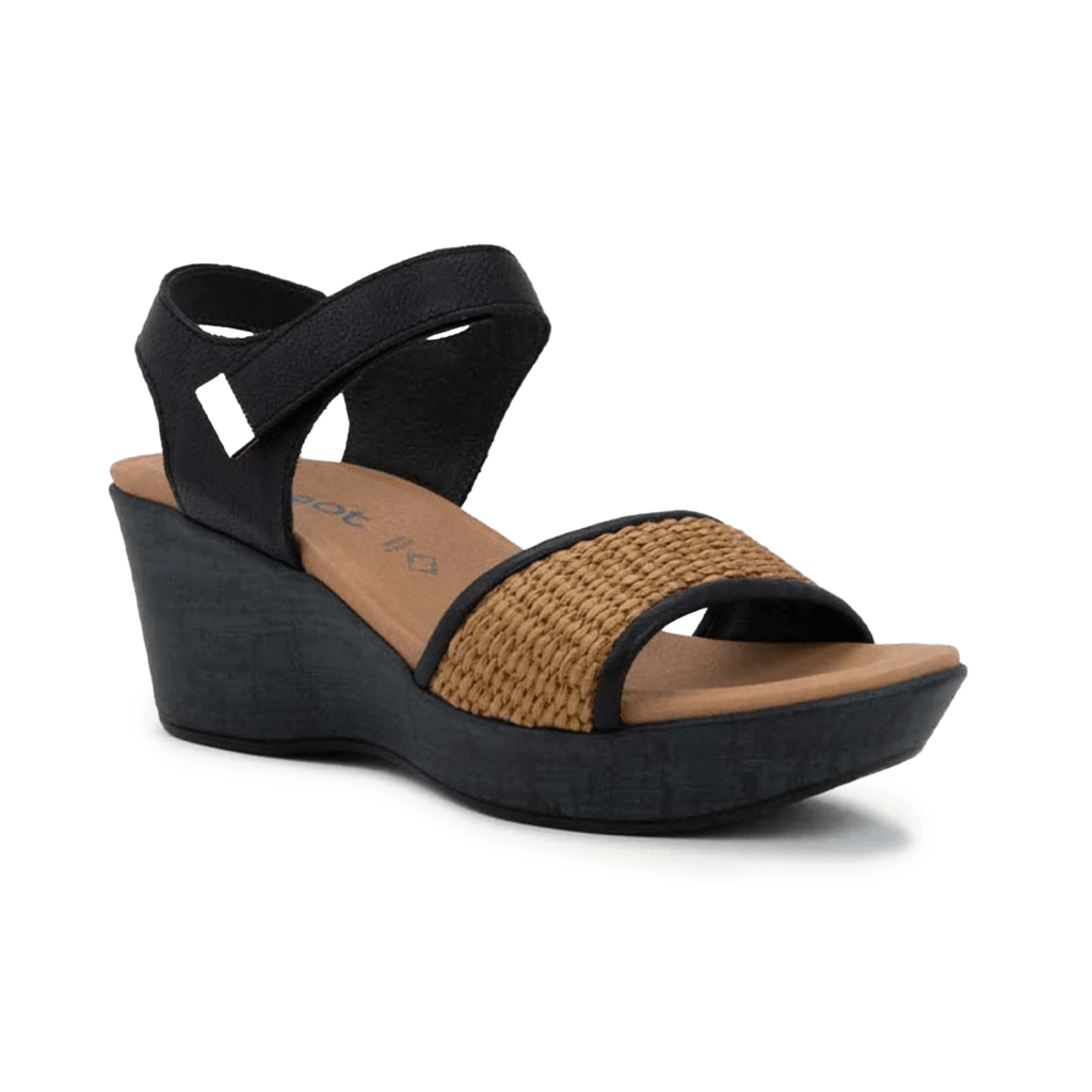Naot Women's Summer Raffia Soft Black Leather/Gold Brown Raffia