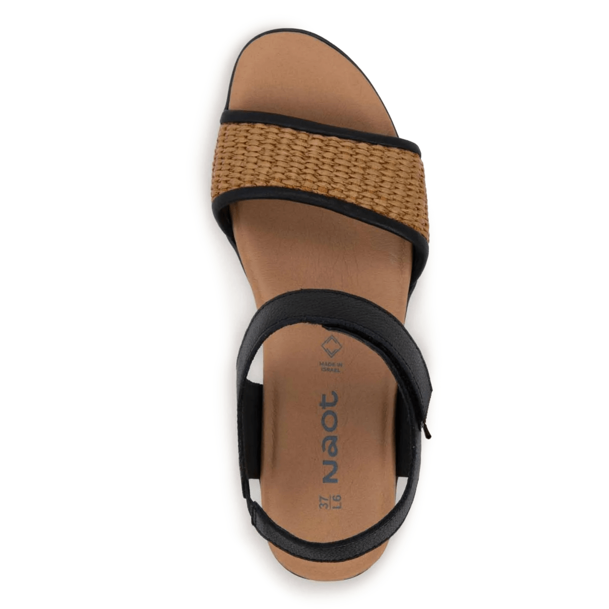 Naot Women's Summer Raffia Soft Black Leather/Gold Brown Raffia