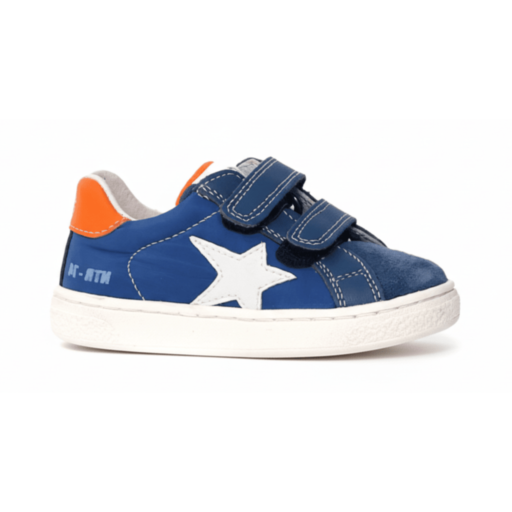 Naturino Boys (Sizes 27-32) Pinn VL Blue Nylon/Orange/White Star/Blue Suede