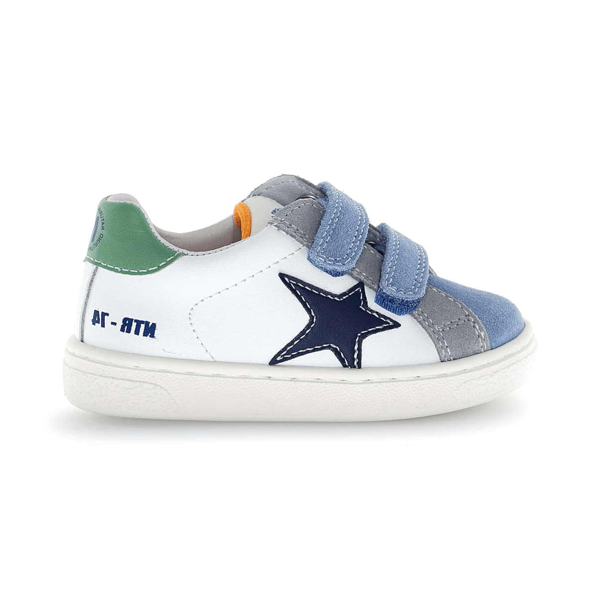 Naturino Boys (Sizes 27-32) Pinn VL White Leather/Blue/Grey Suede