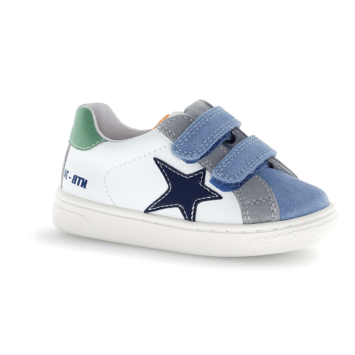 Naturino Boys (Sizes 27-32) Pinn VL White Leather/Blue/Grey Suede