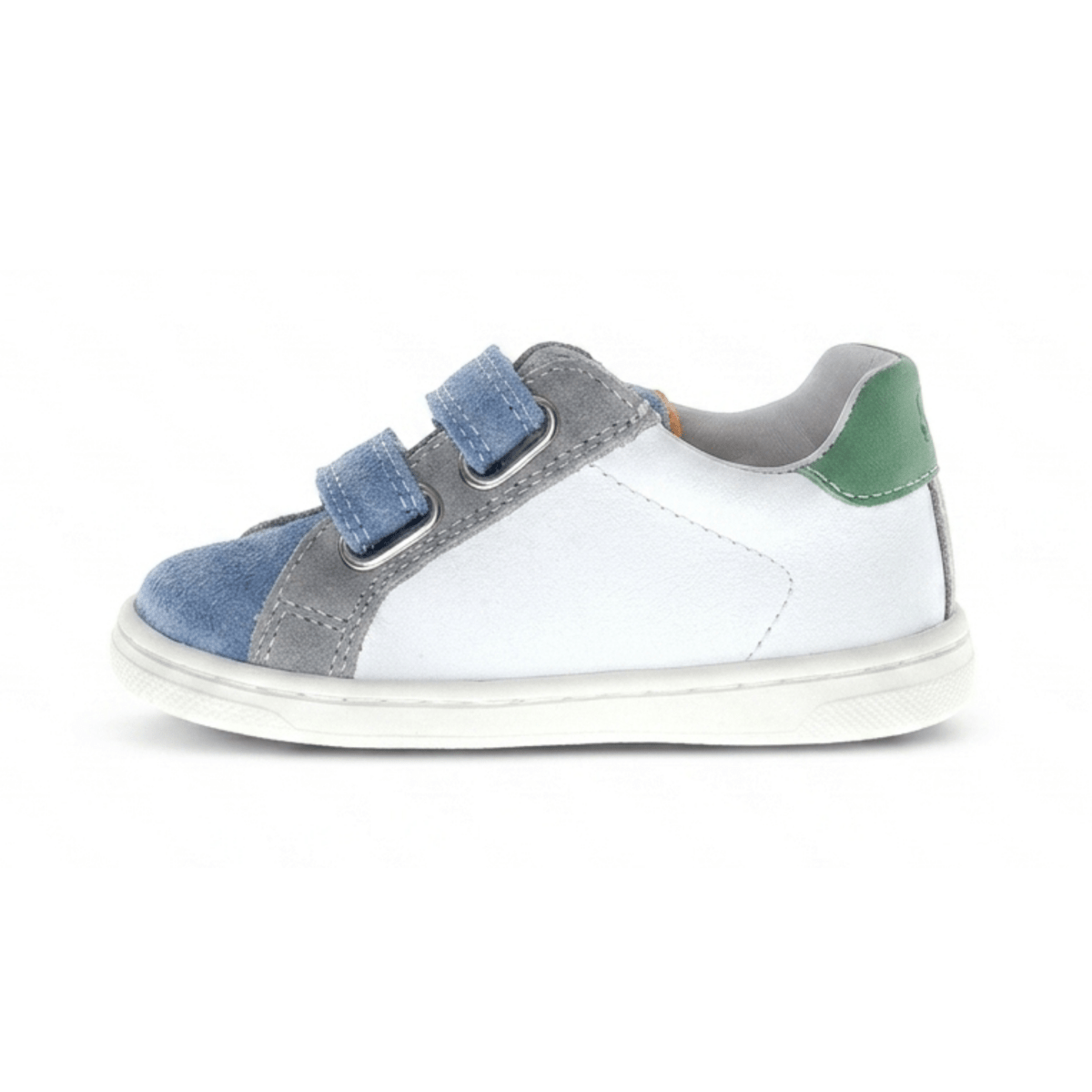 Naturino Boys (Sizes 27-32) Pinn VL White Leather/Blue/Grey Suede