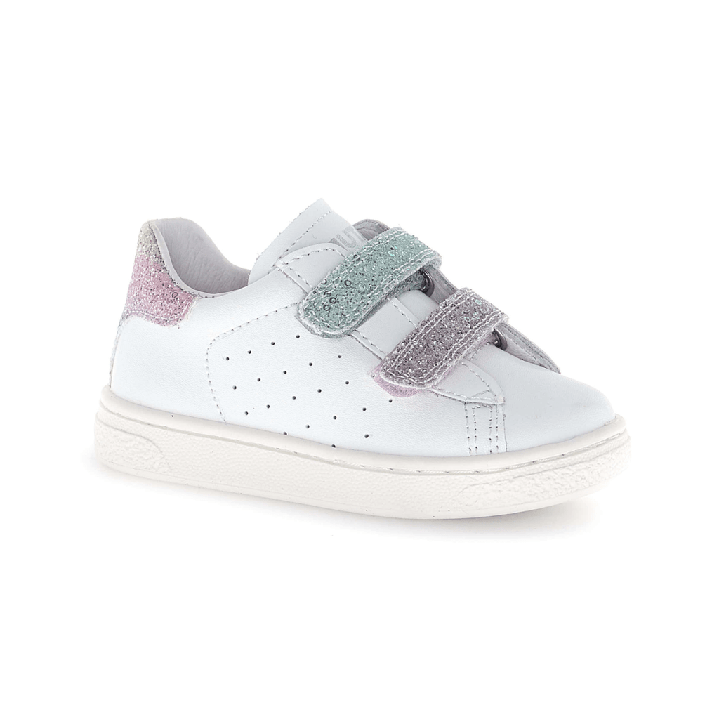 Naturino Girls (Sizes 27-31) Hasselt 2 VL White Leather/Blue/Pink Glitter