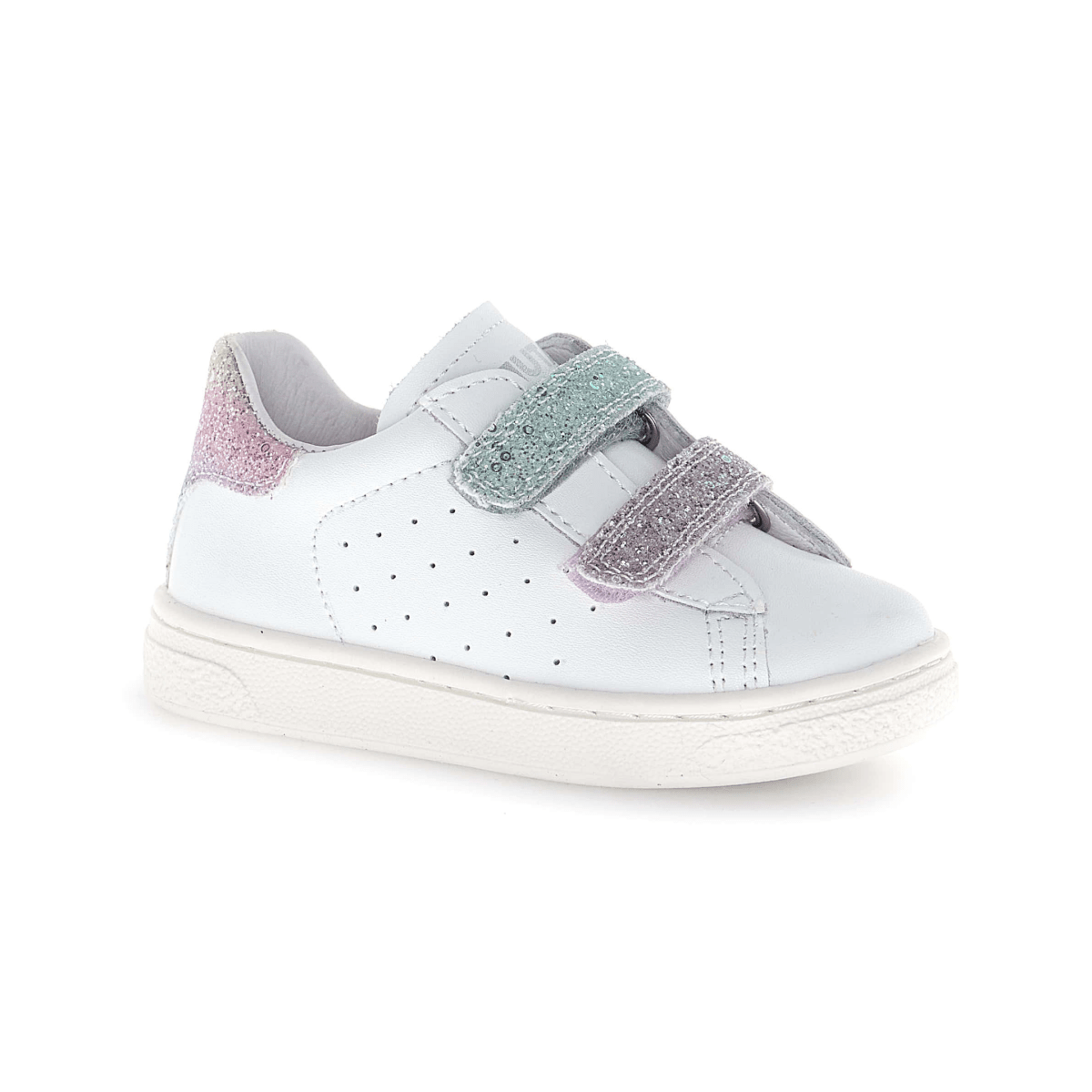 Naturino Girls (Sizes 27-31) Hasselt 2 VL White Leather/Blue/Pink Glitter