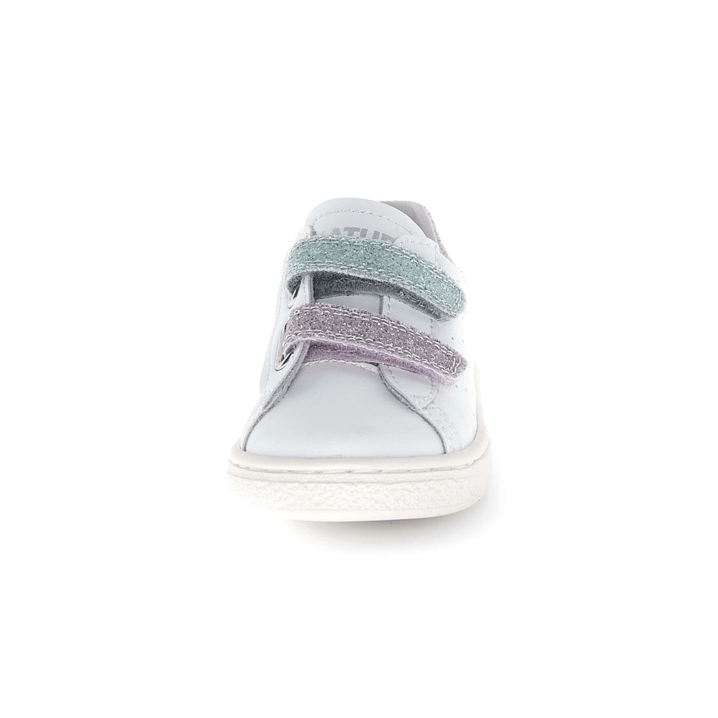 Naturino Girls (Sizes 27-31) Hasselt 2 VL White Leather/Blue/Pink Glitter