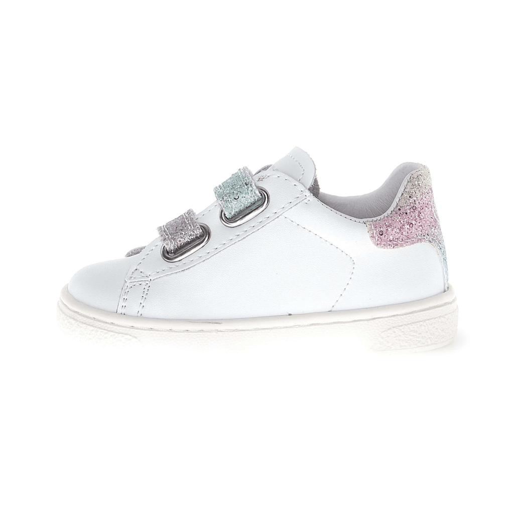 Naturino Girls (Sizes 27-31) Hasselt 2 VL White Leather/Blue/Pink Glitter