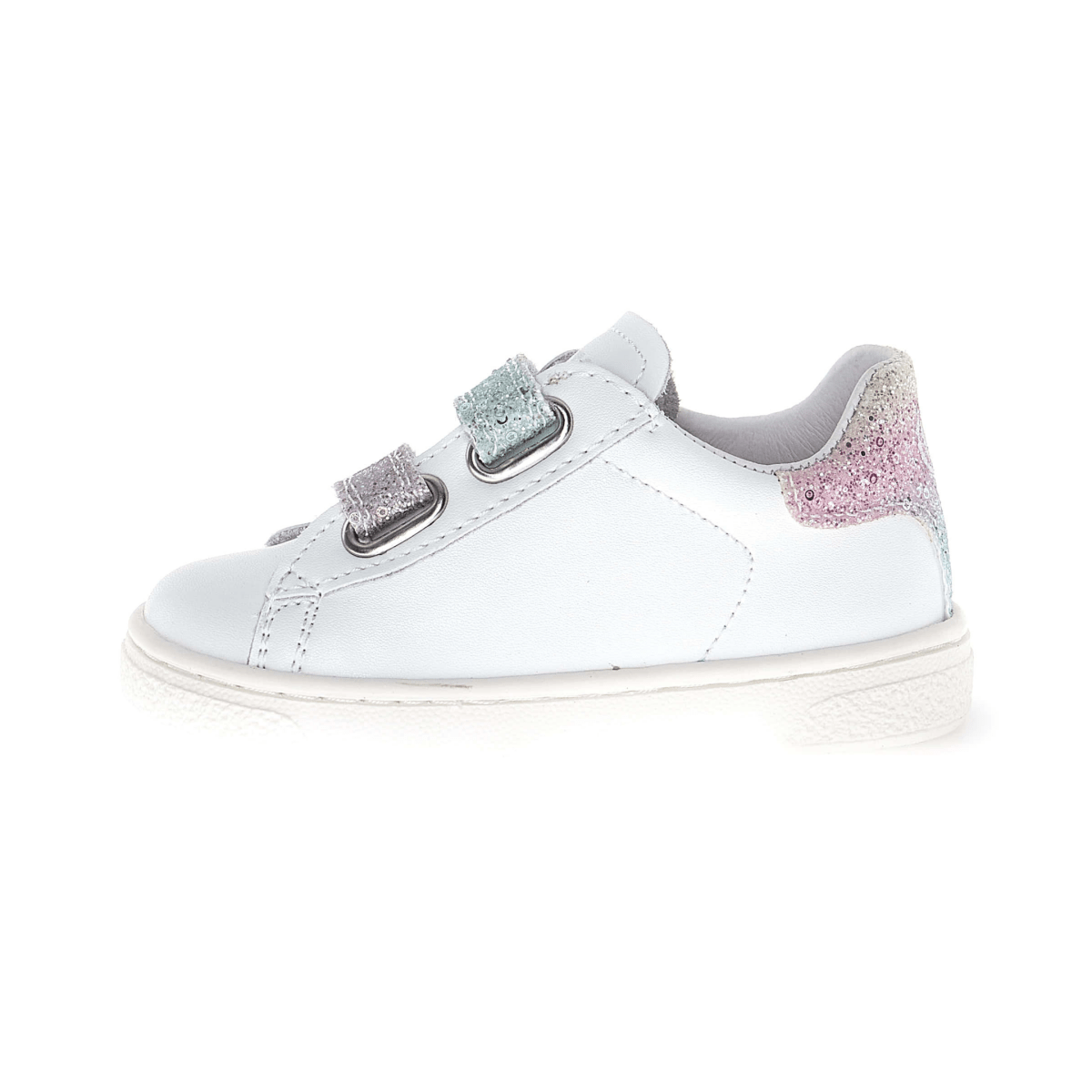 Naturino Girls (Sizes 27-31) Hasselt 2 VL White Leather/Blue/Pink Glitter