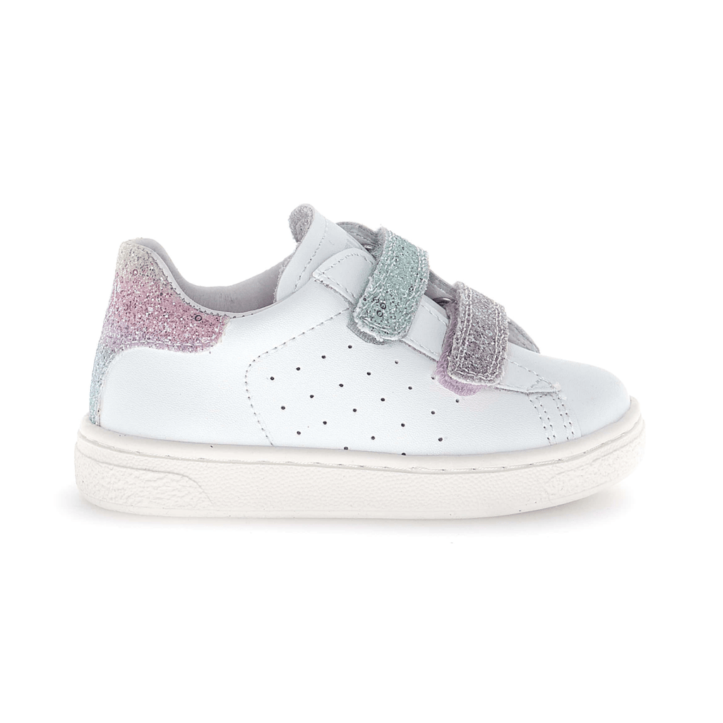 Naturino Girls (Sizes 27-31) Hasselt 2 VL White Leather/Blue/Pink Glitter