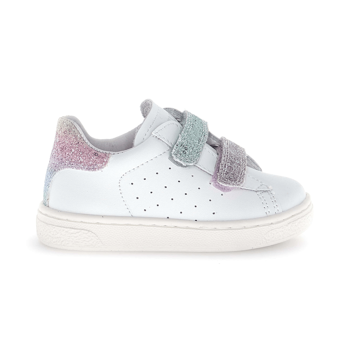 Naturino Girls (Sizes 27-31) Hasselt 2 VL White Leather/Blue/Pink Glitter