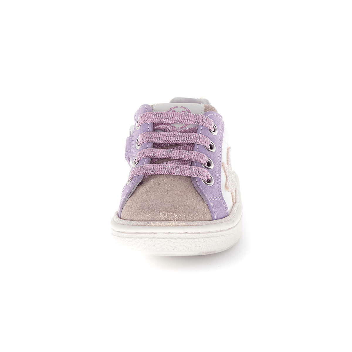 Naturino Girls (Sizes 28-34) Pinn Zip White Leather/Purple Suede/Pink Glitter