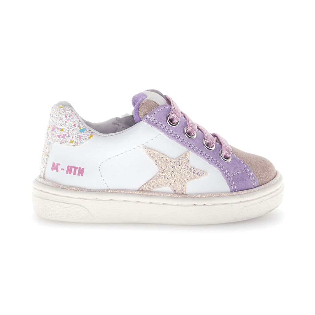 Naturino Girls (Sizes 28-34) Pinn Zip White Leather/Purple Suede/Pink Glitter