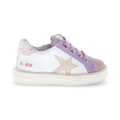 Naturino Girls (Sizes 28-34) Pinn Zip White Leather/Purple Suede/Pink Glitter